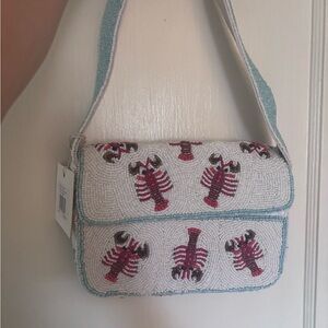 Beaded Lobster Design Shoulder Bag - White and Red
